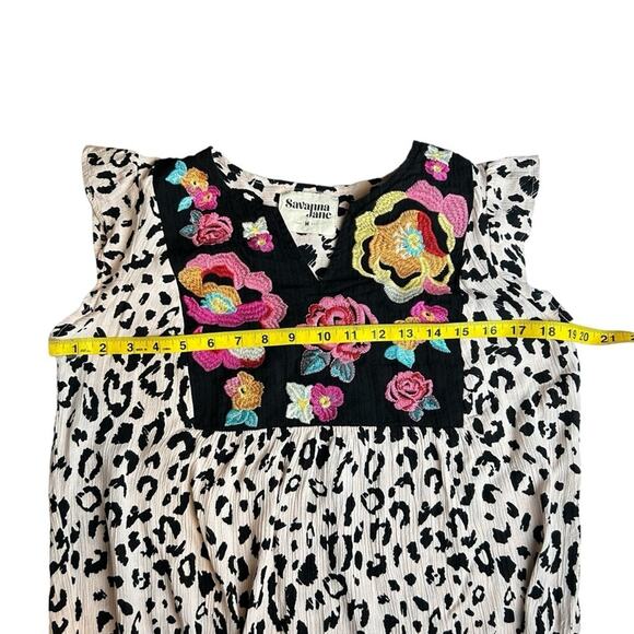 Savanna Jane Leopard Top Womens Size M Floral Embroidered Ruffled Multicolor - Picture 9 of 11